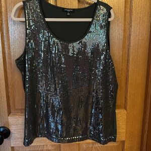 Notations Women Dark Gray/Black Sequin Front Tank Top.  Size 2X.